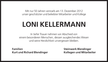 Traueranzeige von Loni Kellermann von Pegnitz-Zeitung